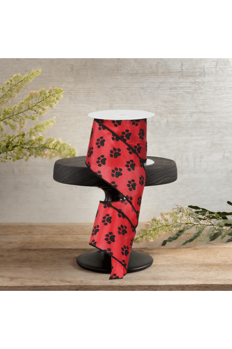 Shop For 2.5" Paw Print Ribbon: Black & Red (10 Yards)