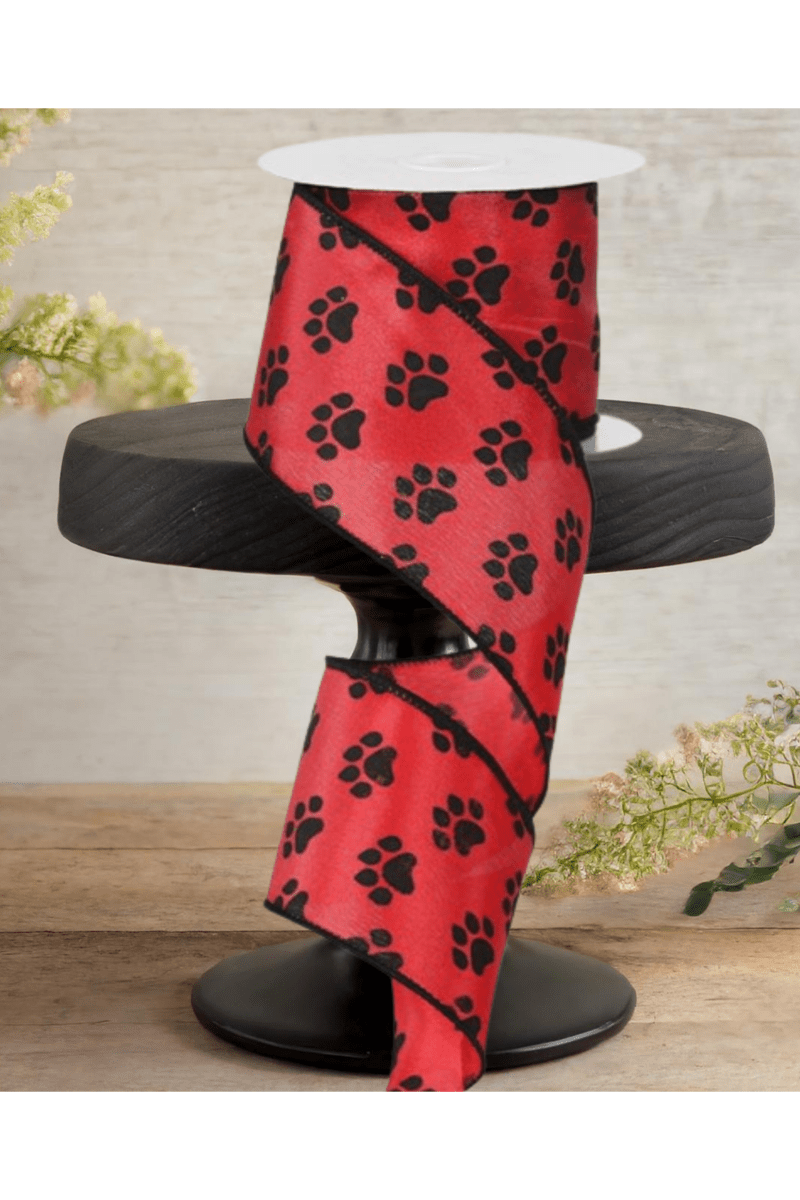 Shop For 2.5" Paw Print Ribbon: Black & Red (10 Yards)