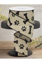 Shop For 2.5" Paw Print Royal Ribbon: Light Beige & Black (10 Yards)