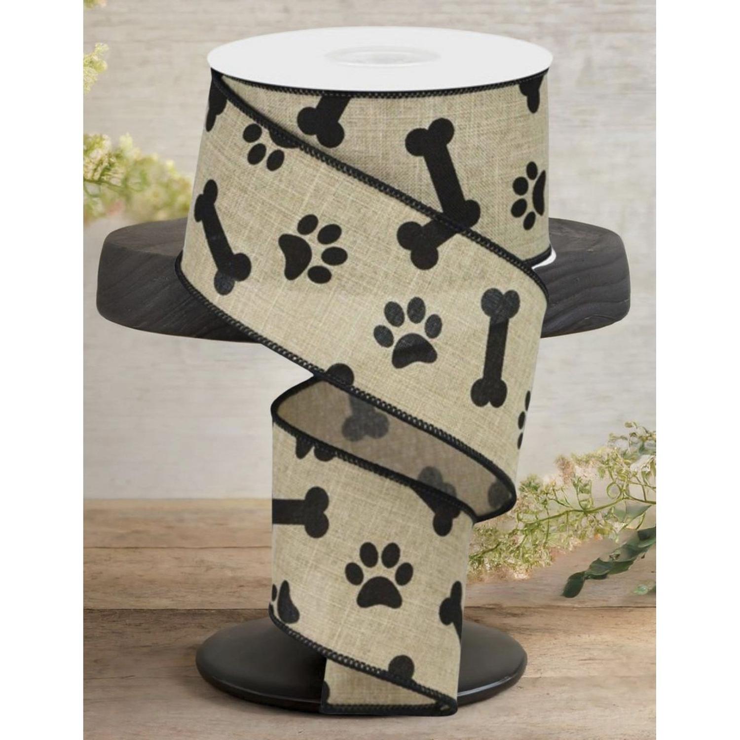 Shop For 2.5" Paw Print Royal Ribbon: Light Beige & Black (10 Yards)