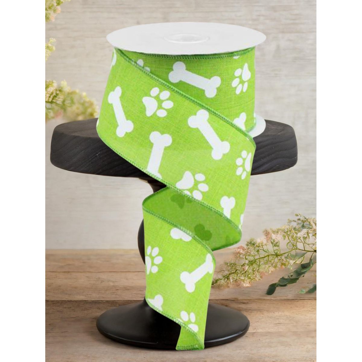Shop For 2.5" Paw Print Royal Ribbon: Lime Green (10 Yards)