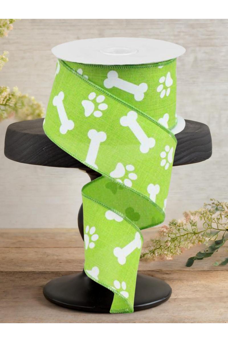 Shop For 2.5" Paw Print Royal Ribbon: Lime Green (10 Yards)