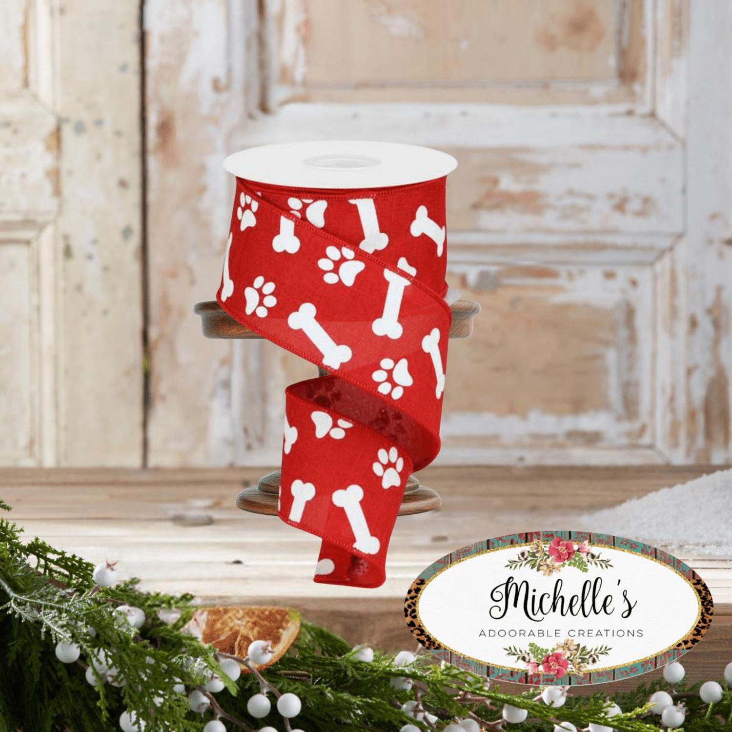 Shop For 2.5" Paw Print Royal Ribbon: Red & White (10 Yards)