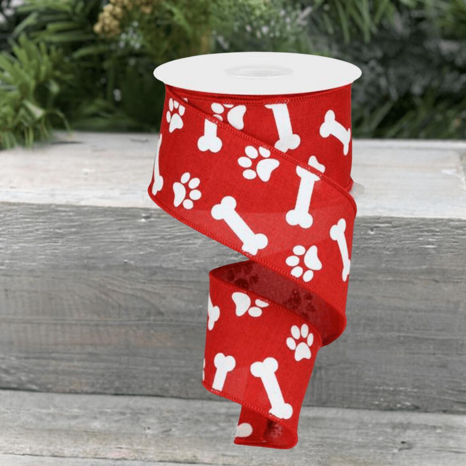 Shop For 2.5" Paw Print Royal Ribbon: Red & White (10 Yards)