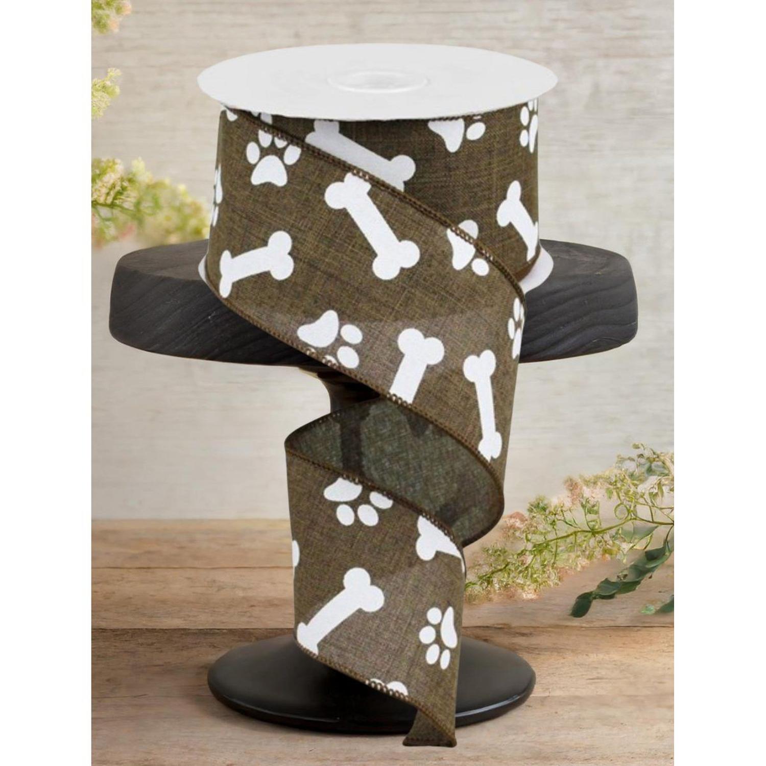 2.5" Paw Print Royal Ribbon: Tan (10 Yards)