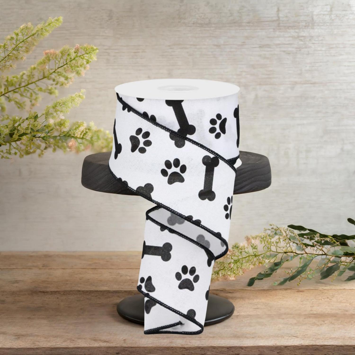 2.5" Paw Print Royal Ribbon: White (10 Yards)