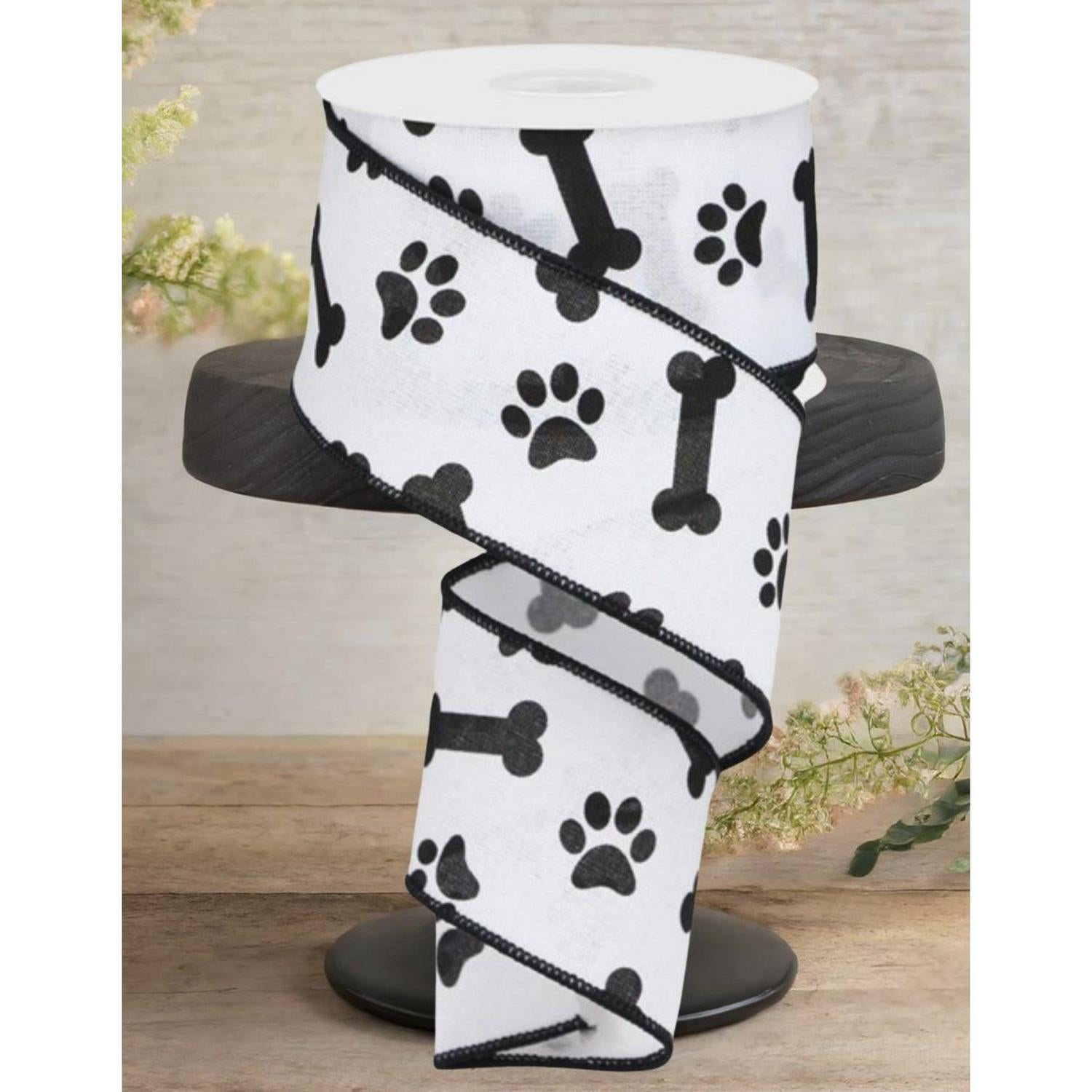 2.5" Paw Print Royal Ribbon: White (10 Yards)