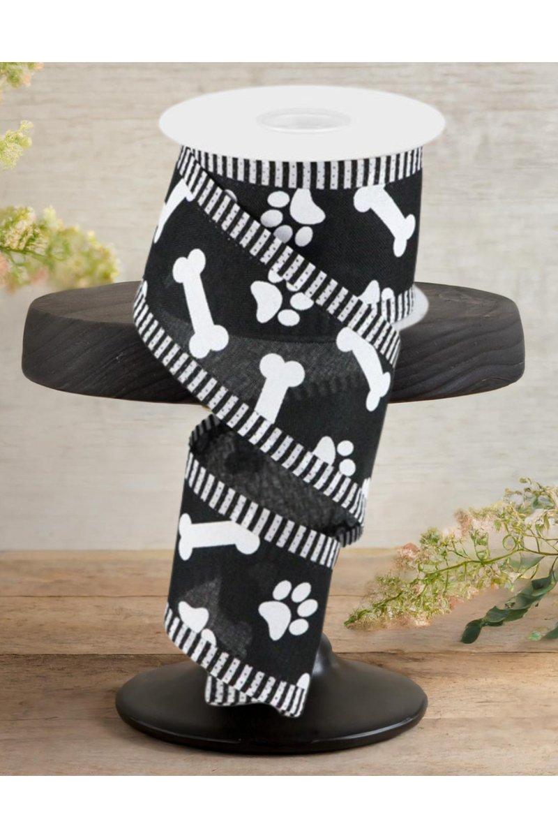 Shop For 2.5" Paw Print Thin Stripe Ribbon: Black & White (10 Yards)