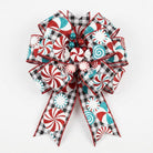 Peppermint gingham wired edge ribbon pull bow with glitter candy cane pattern and bead accents