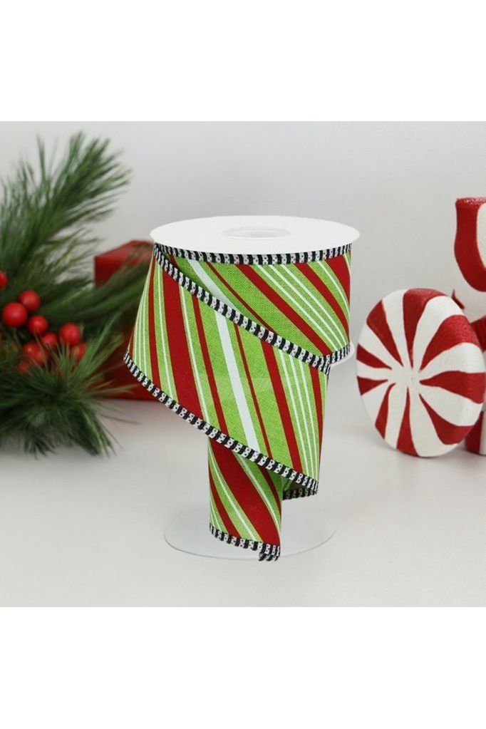 Shop For 2.5" Peppermint Thin Stripe Ribbon: Lime Green (10 Yards) at Michelle's aDOORable Creations