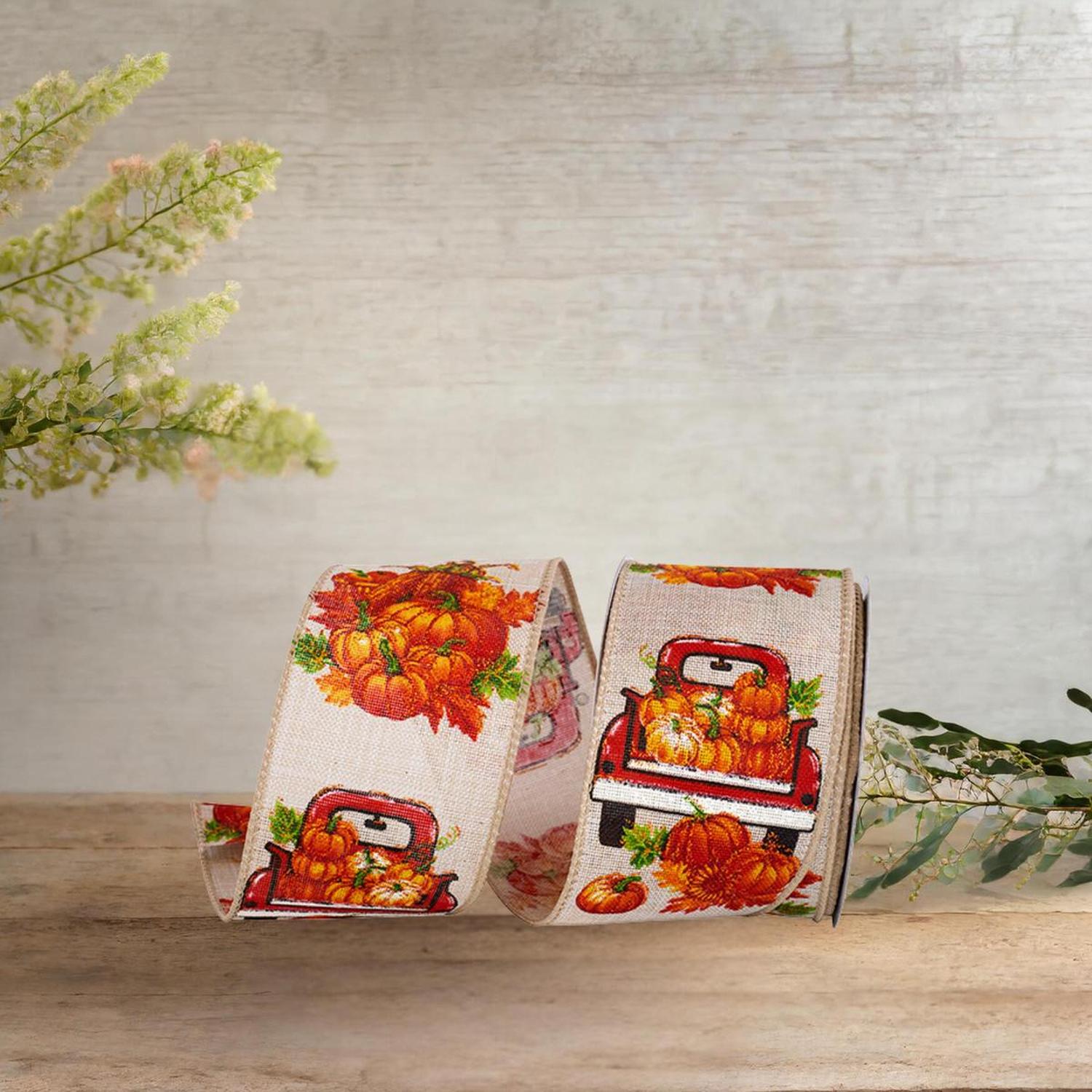 2.5" Pickup Truck Pumpkin Ribbon: Natural (10 Yards)