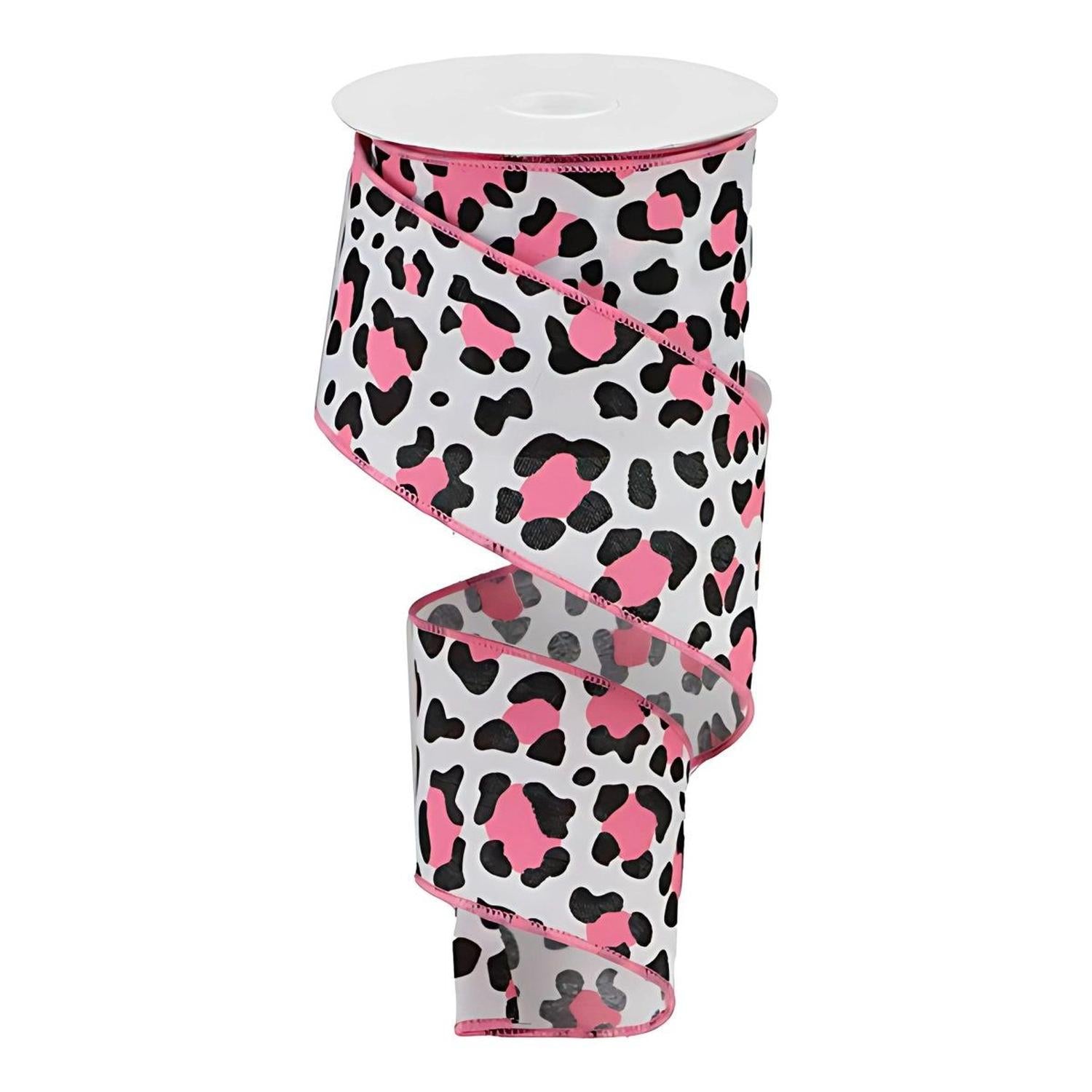 2.5" Pink Leopard Ribbon: White (10 Yards)