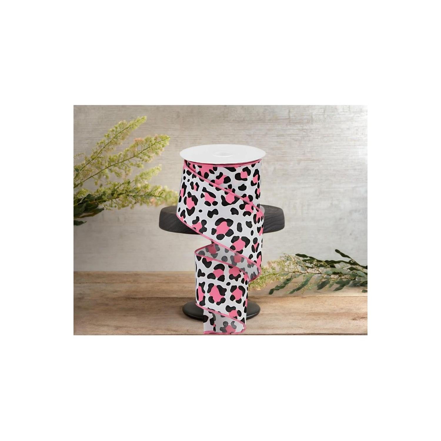 2.5" Pink Leopard Ribbon: White (10 Yards)