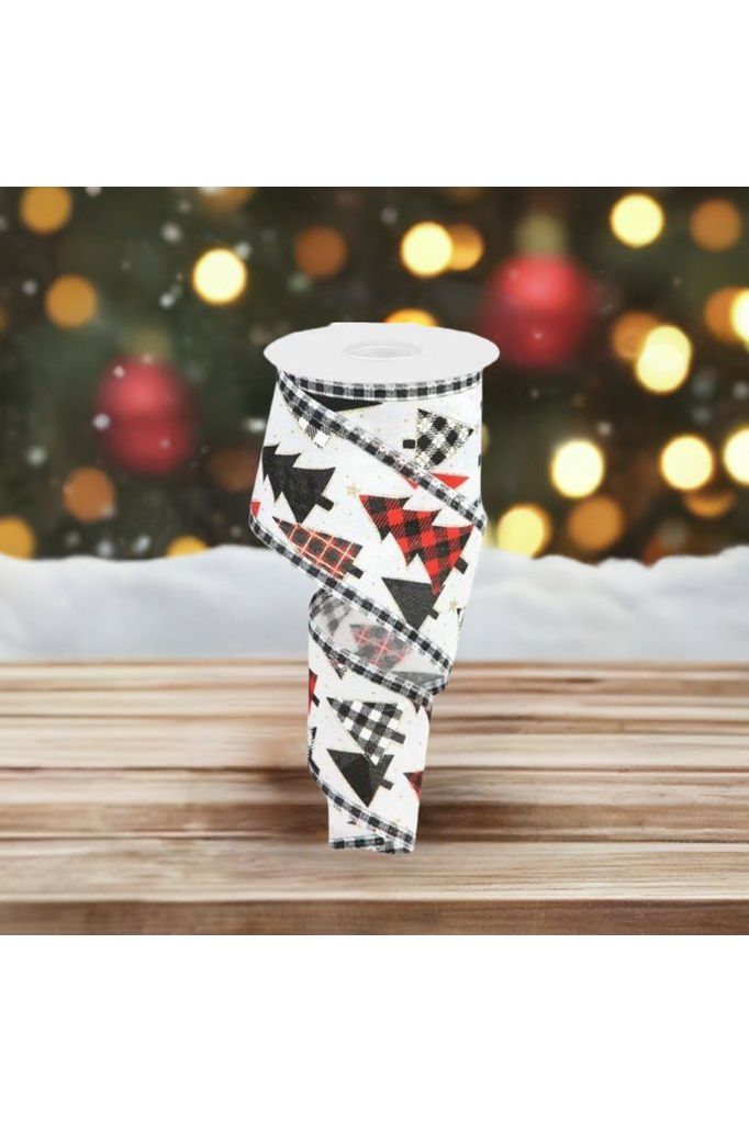 Shop For 2.5" Plaid Trees Check Border Ribbon: White (10 Yards) at Michelle's aDOORable Creations