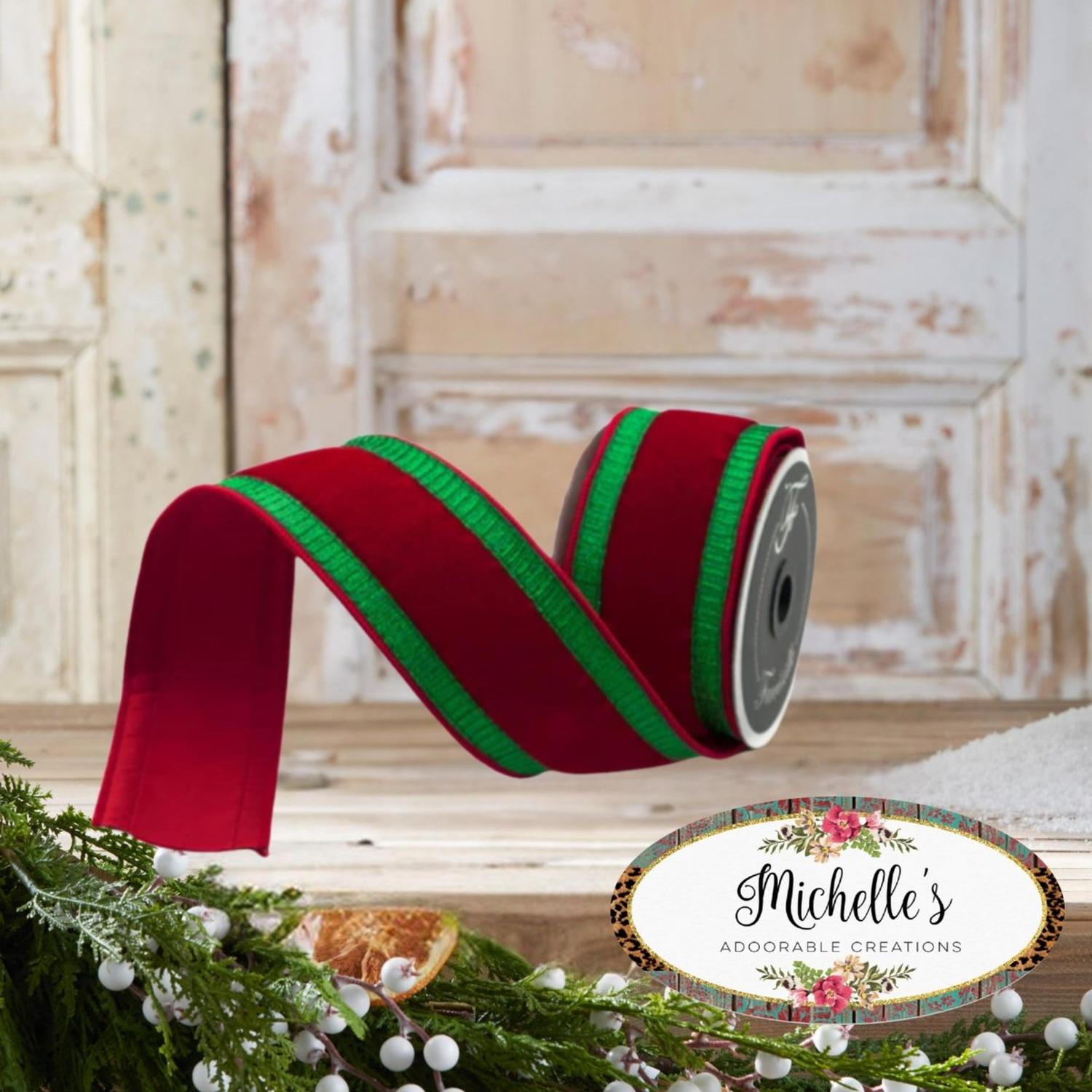 2.5" Pleated Borders Ribbon: Red/Green (10 Yards)