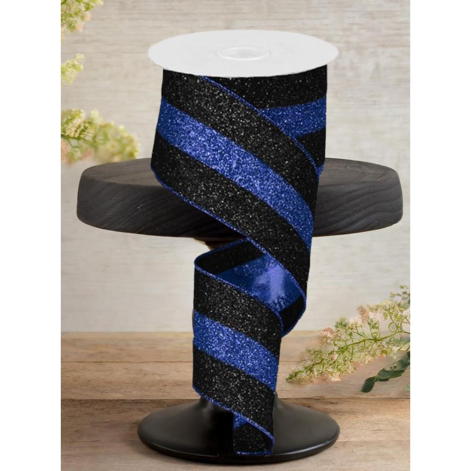 2.5" Police Support Ribbon: Glitter Black & Blue (10 Yards)