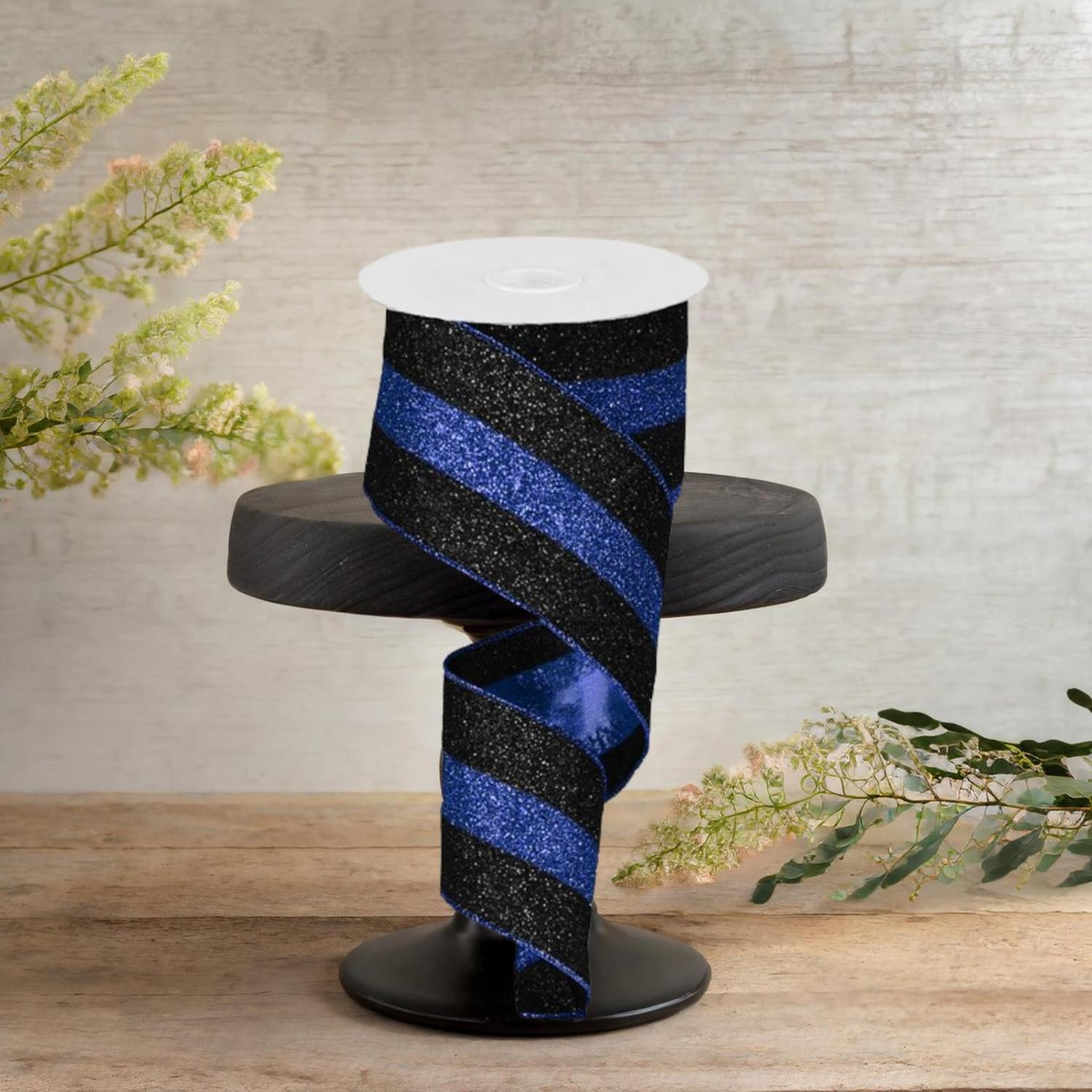 Shop For 2.5" Police Support Ribbon: Glitter Black & Blue (10 Yards)