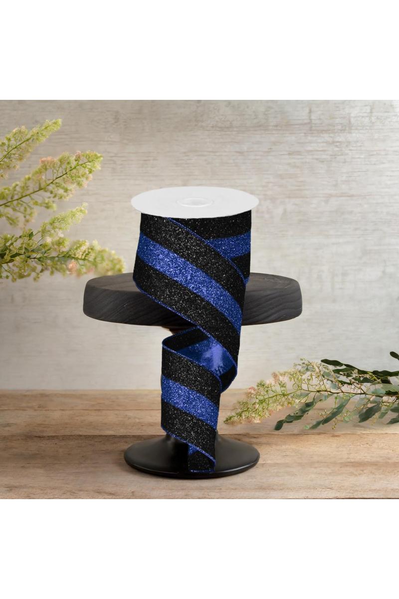 Shop For 2.5" Police Support Ribbon: Glitter Black & Blue (10 Yards)