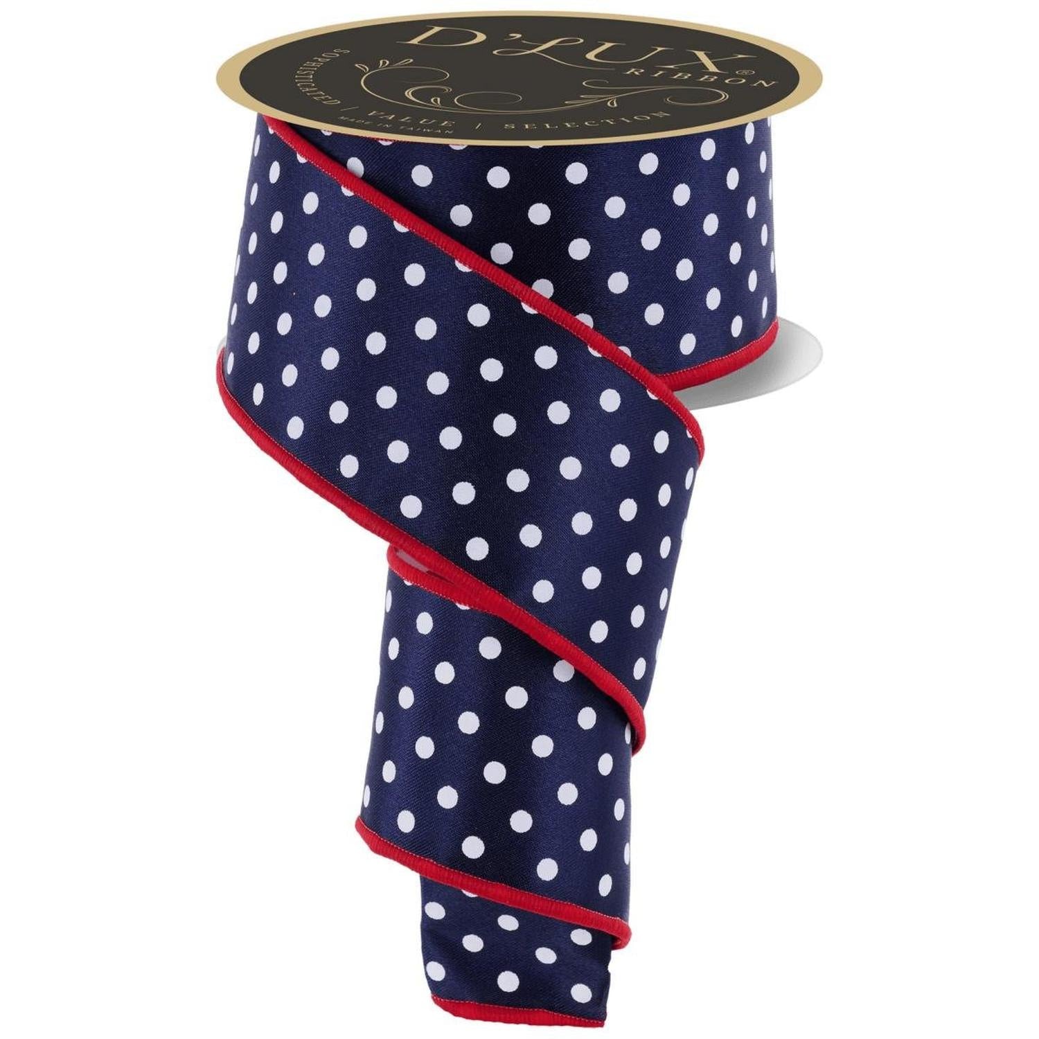 Shop For 2.5" Polka Dot Striped Fused Ribbon: Navy/White/Red