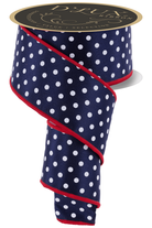 Shop For 2.5" Polka Dot Striped Fused Ribbon: Navy/White/Red