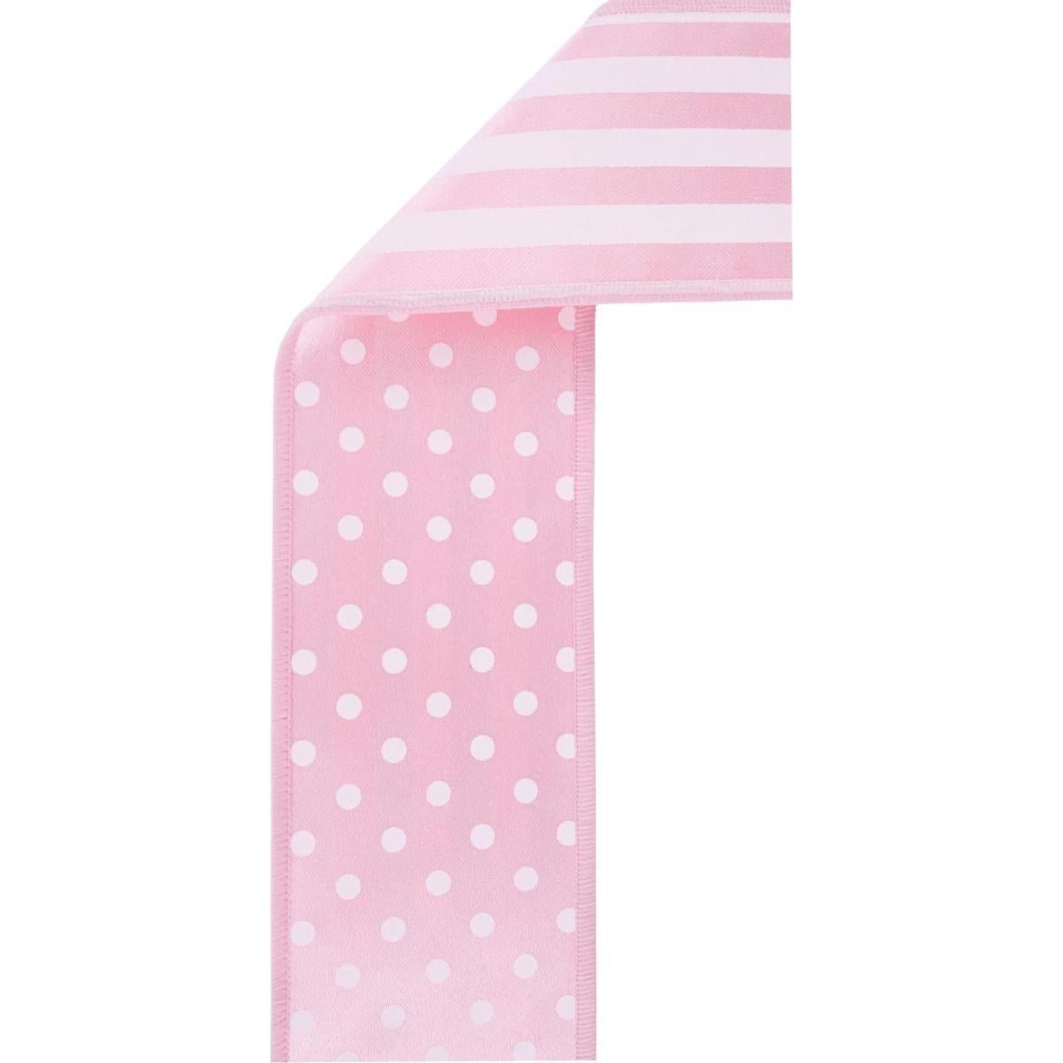 2.5" Polka Dot Striped Fused Ribbon: Pink (10 Yards)