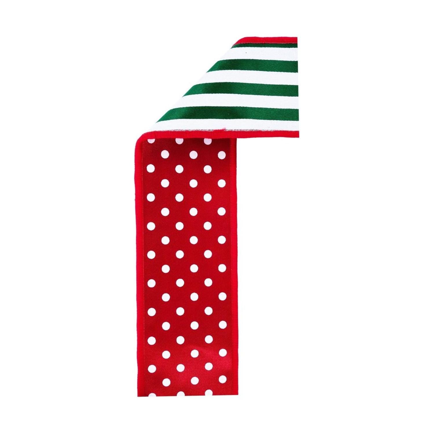 2.5" Polka Dot Striped Fused Ribbon: Red/Green/White (10 Yards)