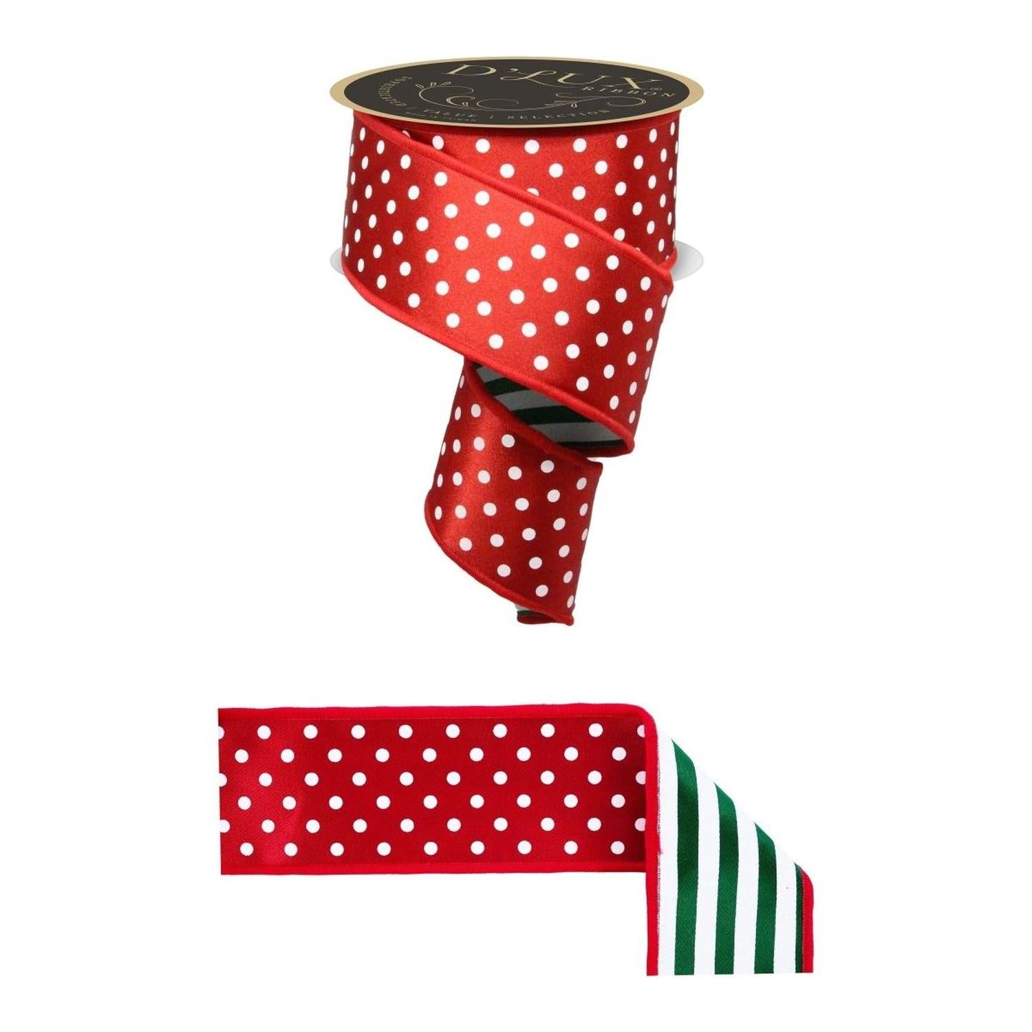 Shop For 2.5" Polka Dot Striped Fused Ribbon: Red/Green/White (10 Yards)