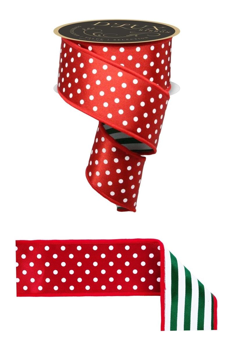 Shop For 2.5" Polka Dot Striped Fused Ribbon: Red/Green/White (10 Yards)