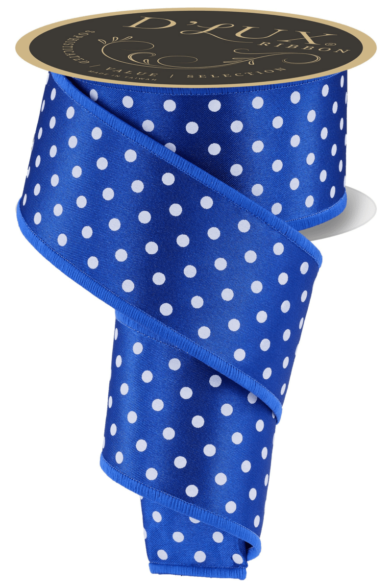 Shop For 2.5" Polka Dot Striped Fused Ribbon: Royal Blue (10 Yards)