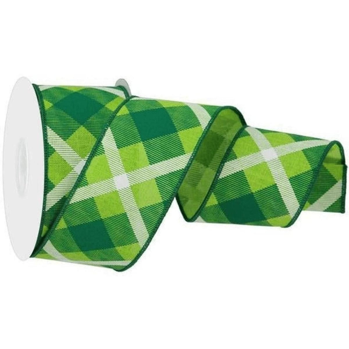 Shop For 2.5" Printed Plaid Ribbon: Lime Green, Green, White (10 Yards)
