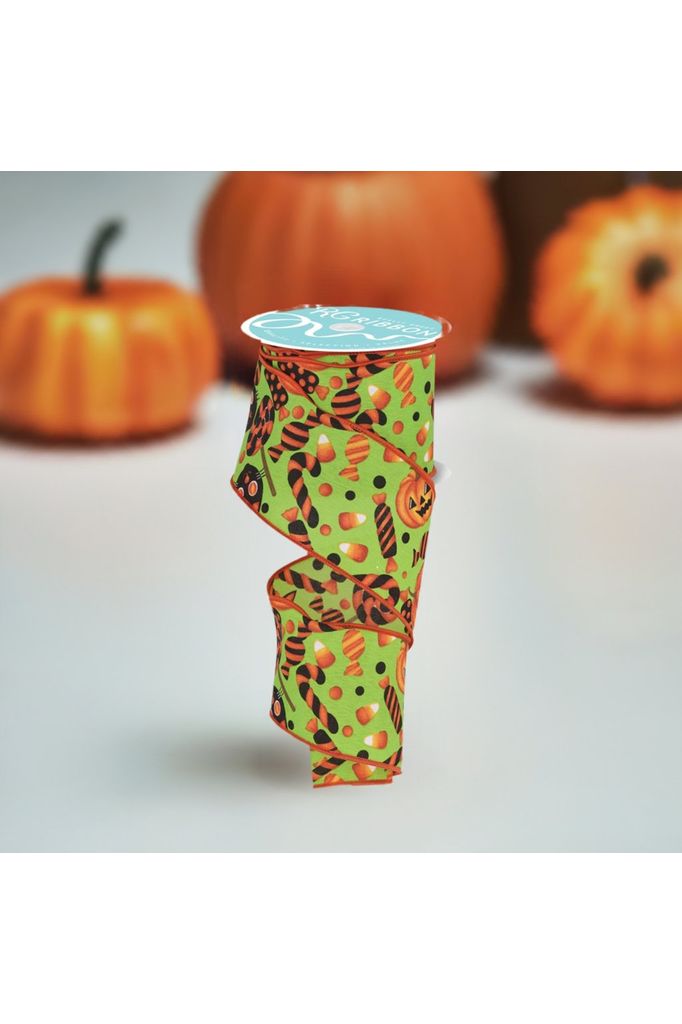 Shop For 2.5" Pumpkin Cat Candy Ribbon: Lime Green (10 Yards) at Michelle's aDOORable Creations