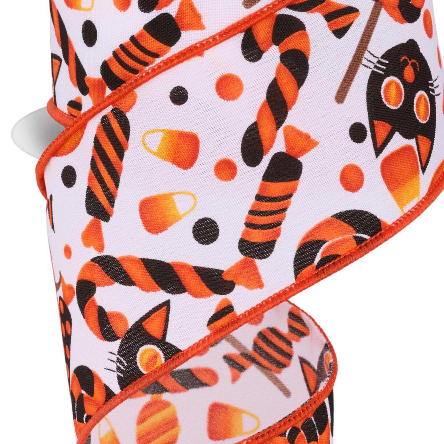 Shop For 2.5" Pumpkin Cat Candy Ribbon: White (10 Yards)