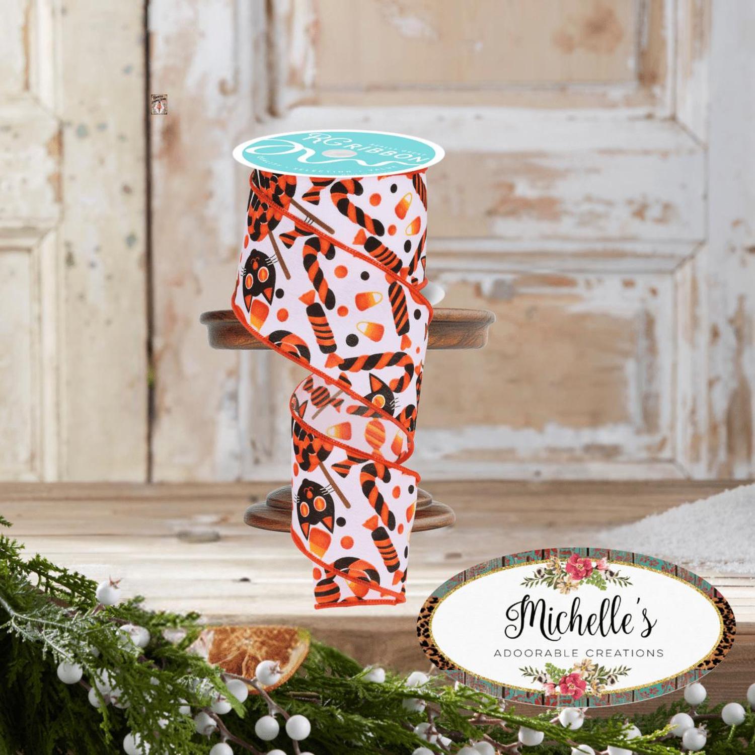Shop For 2.5" Pumpkin Cat Candy Ribbon: White (10 Yards)