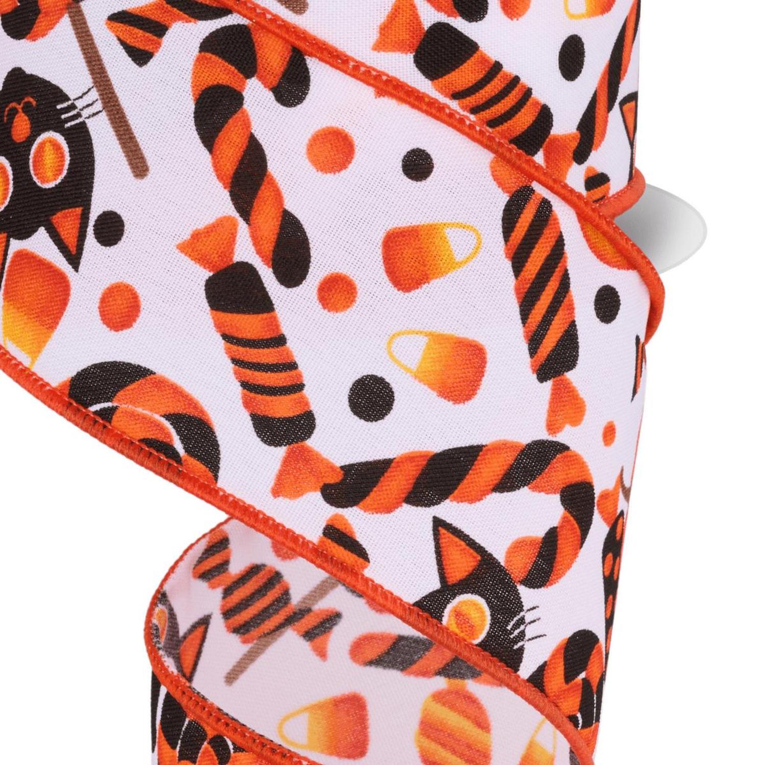 Shop For 2.5" Pumpkin Cat Candy Ribbon: White (10 Yards)