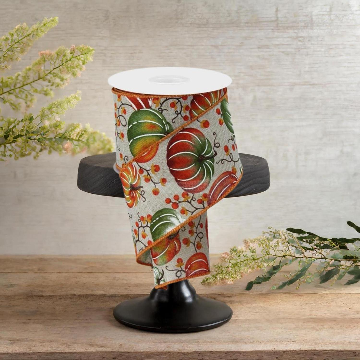 2.5" Pumpkins Bittersweet Ribbon: Light Natural/Rust (10 Yards)