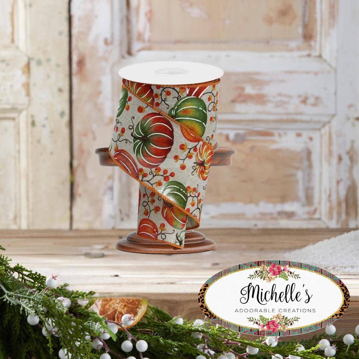 Shop For 2.5" Pumpkins Bittersweet Ribbon: Light Natural/Rust (10 Yards)