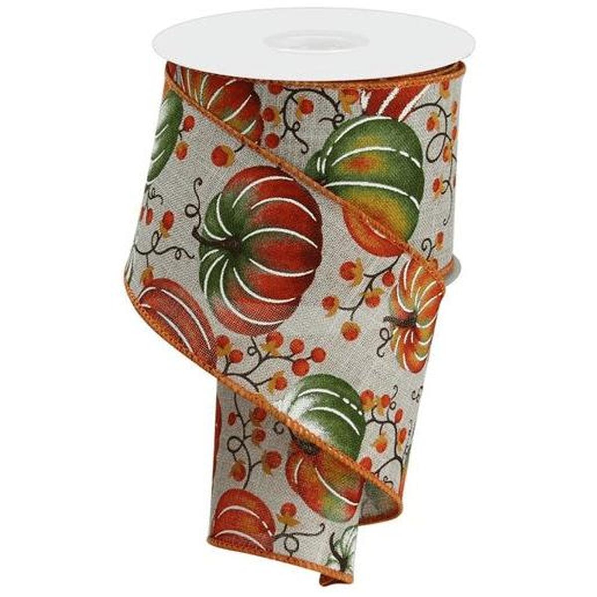 Shop For 2.5" Pumpkins Bittersweet Ribbon: Light Natural/Rust (10 Yards)