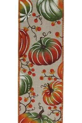 Shop For 2.5" Pumpkins Bittersweet Ribbon: Light Natural/Rust (10 Yards)