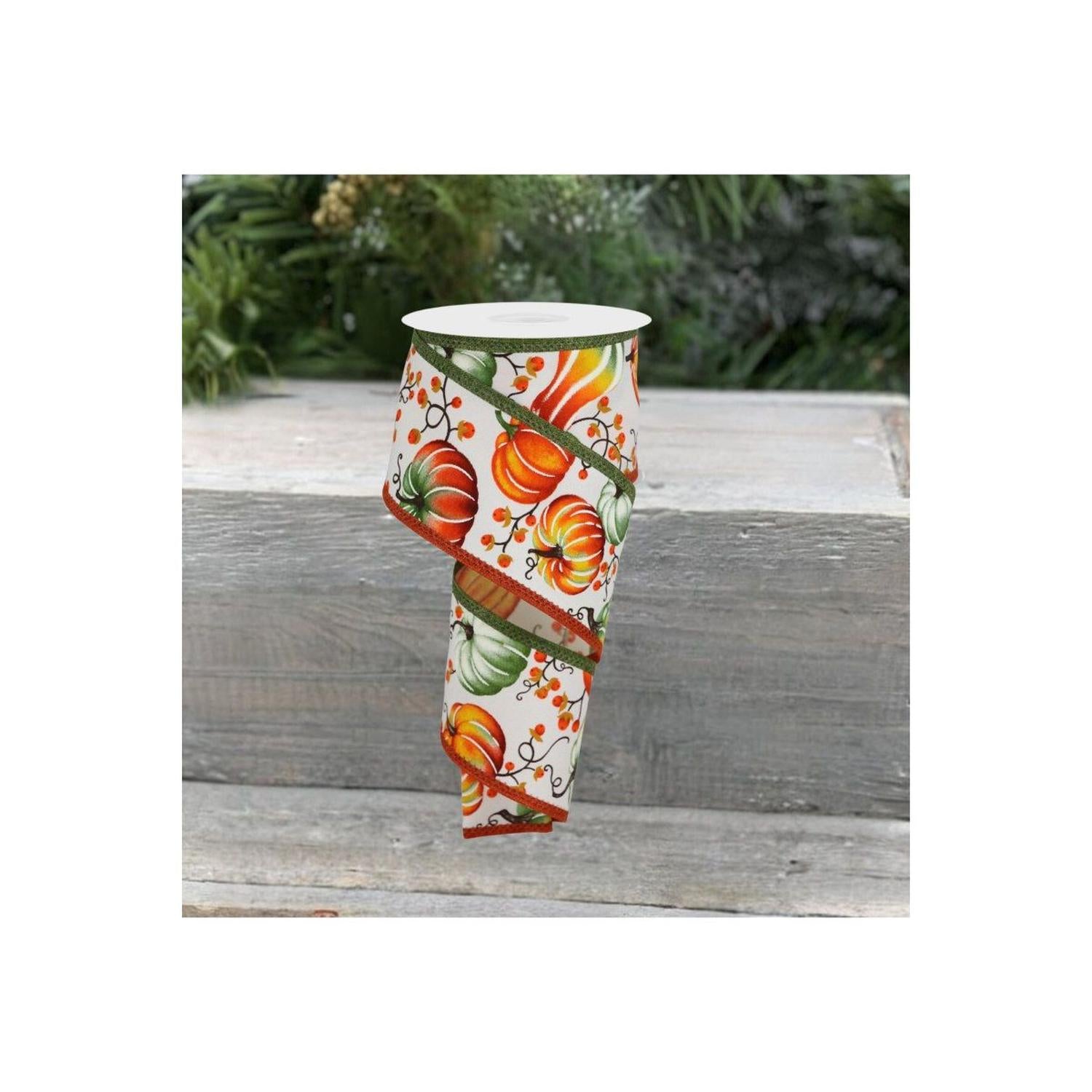 2.5" Pumpkins Bittersweet Ribbon: Moss Green (10 Yards)