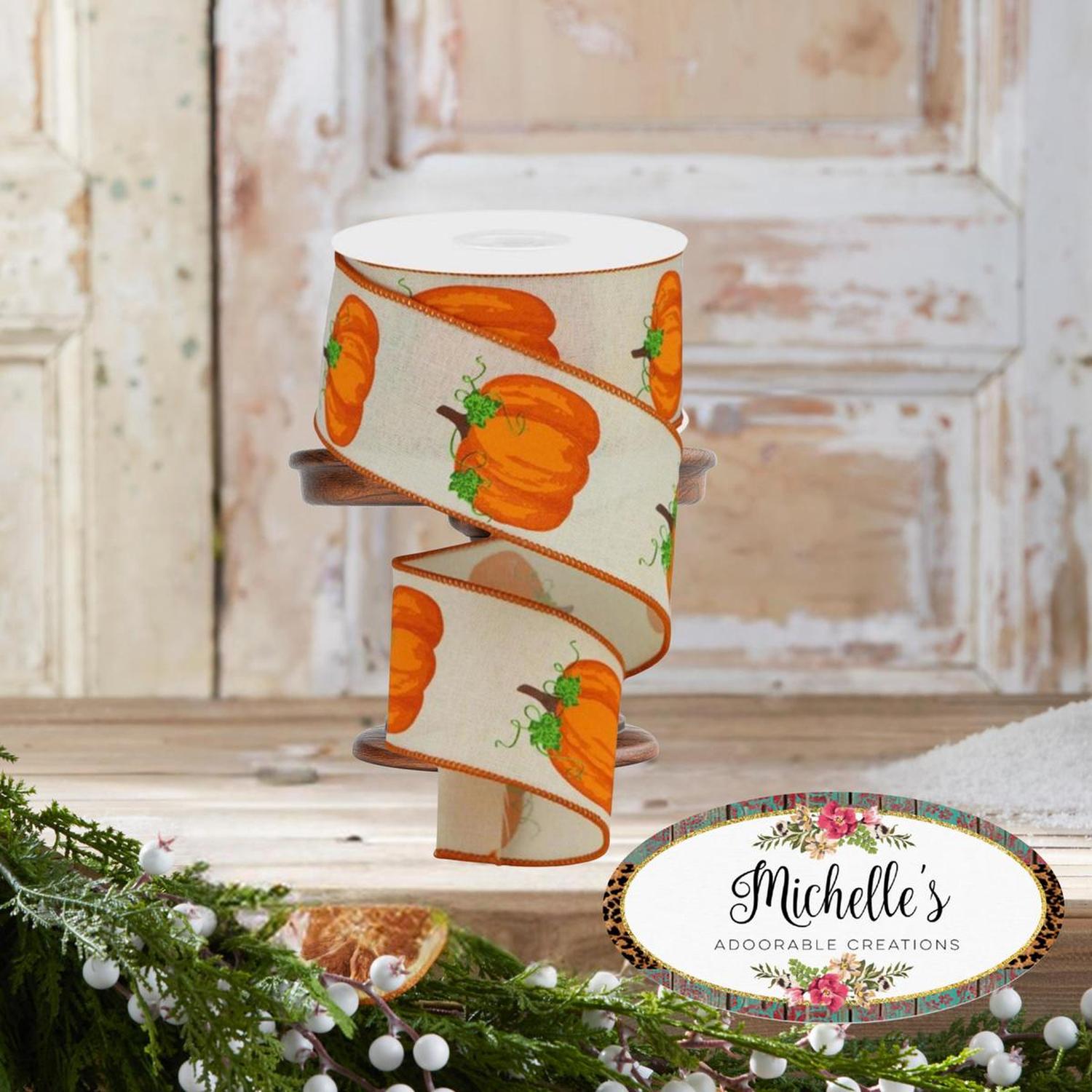 2.5" Pumpkins on Royal Ribbon: Cream (10 Yards)