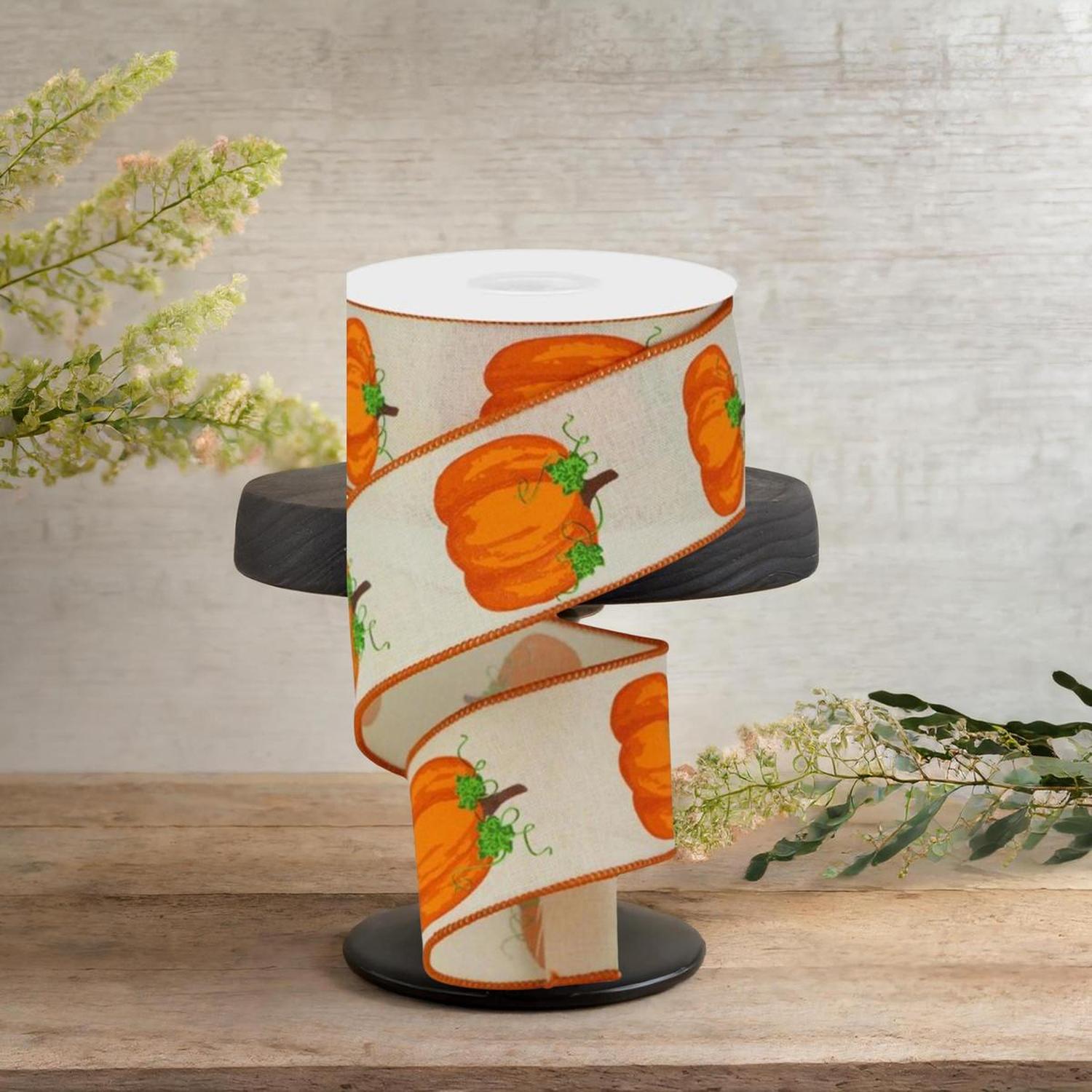 2.5" Pumpkins on Royal Ribbon: Cream (10 Yards)