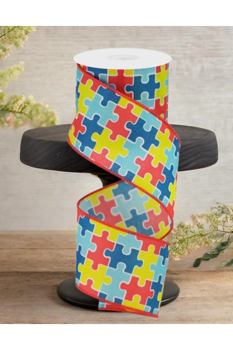 Shop For 2.5" Puzzle Piece Ribbon: Autism Awareness (10 Yards)