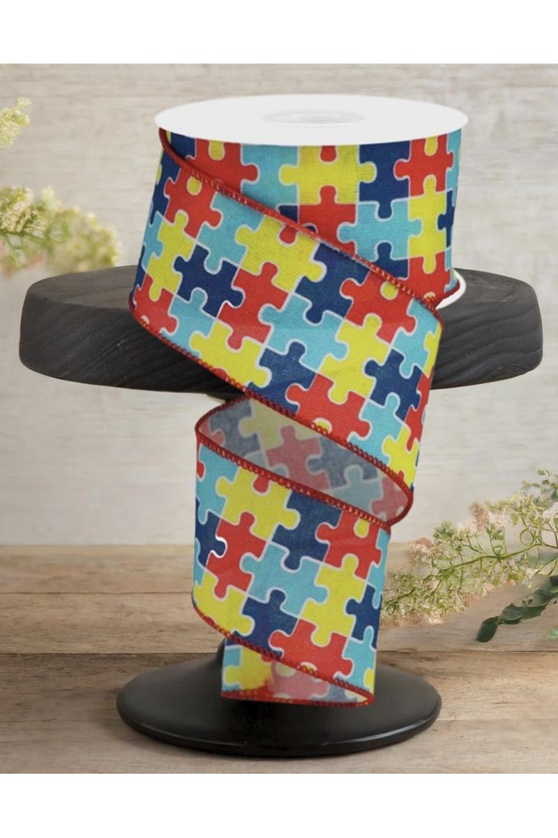 Shop For 2.5" Puzzle Piece Royal Ribbon: Autism Awareness (10 Yards)