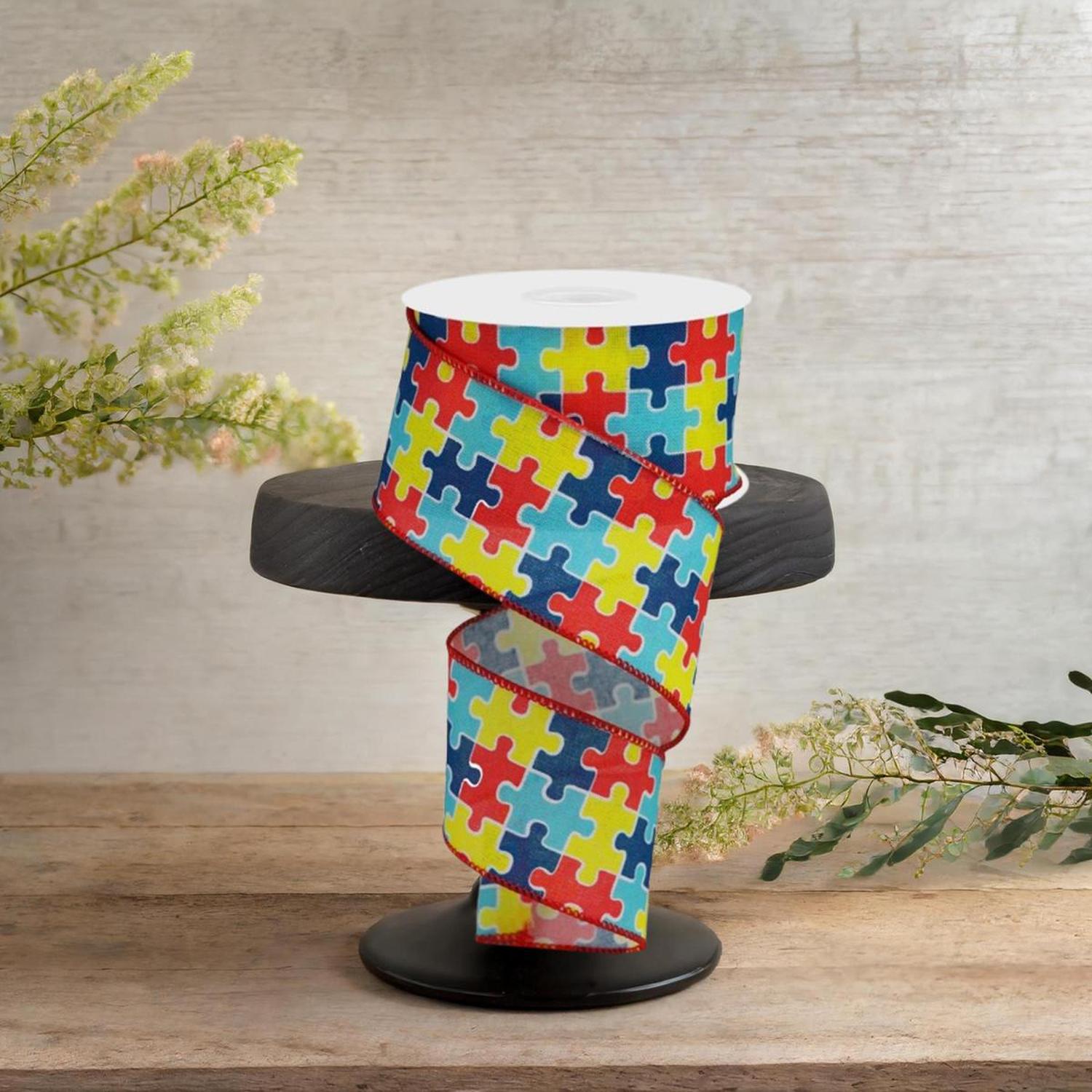 2.5" Puzzle Piece Royal Ribbon: Autism Awareness (10 Yards)