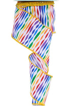 Shop For 2.5" Rainbow Twisted Stripe Ribbon: White (10 Yards) at Michelle's aDOORable Creations