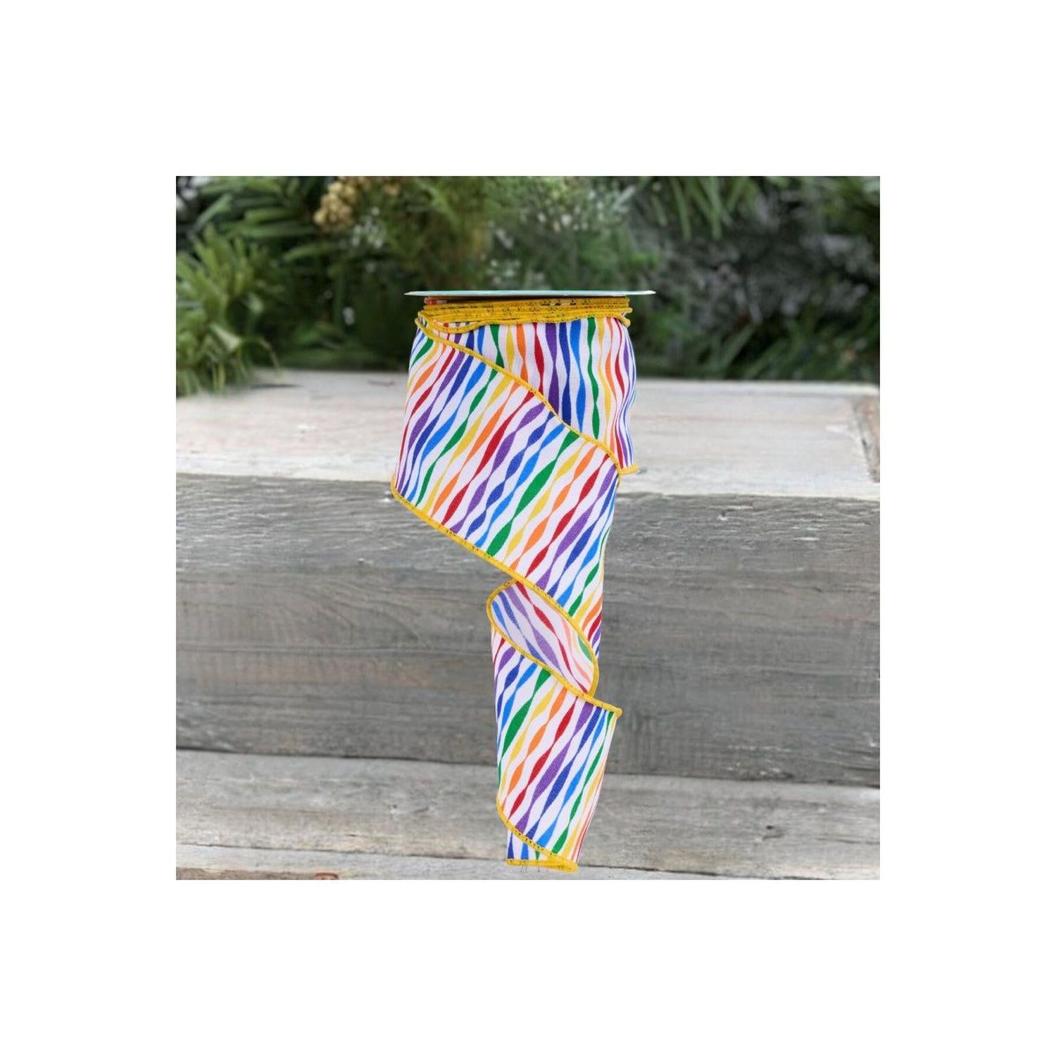 Shop For 2.5" Rainbow Twisted Stripe Ribbon: White (10 Yards)
