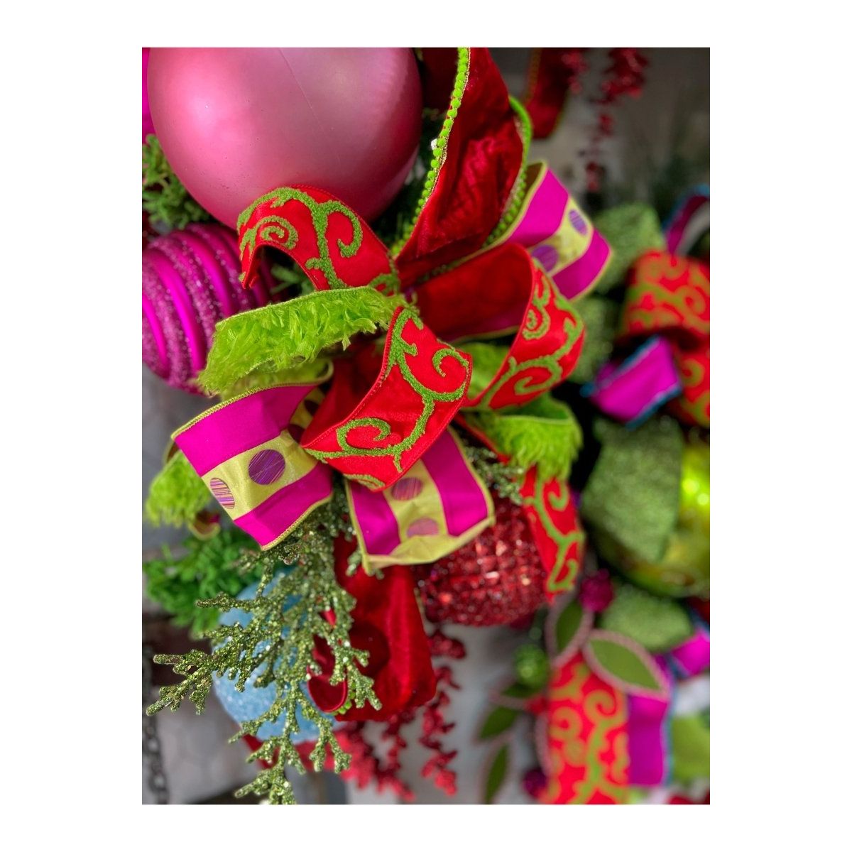 Shop For 2.5" Red and Lime Green Raised Swirls(10 Yards)