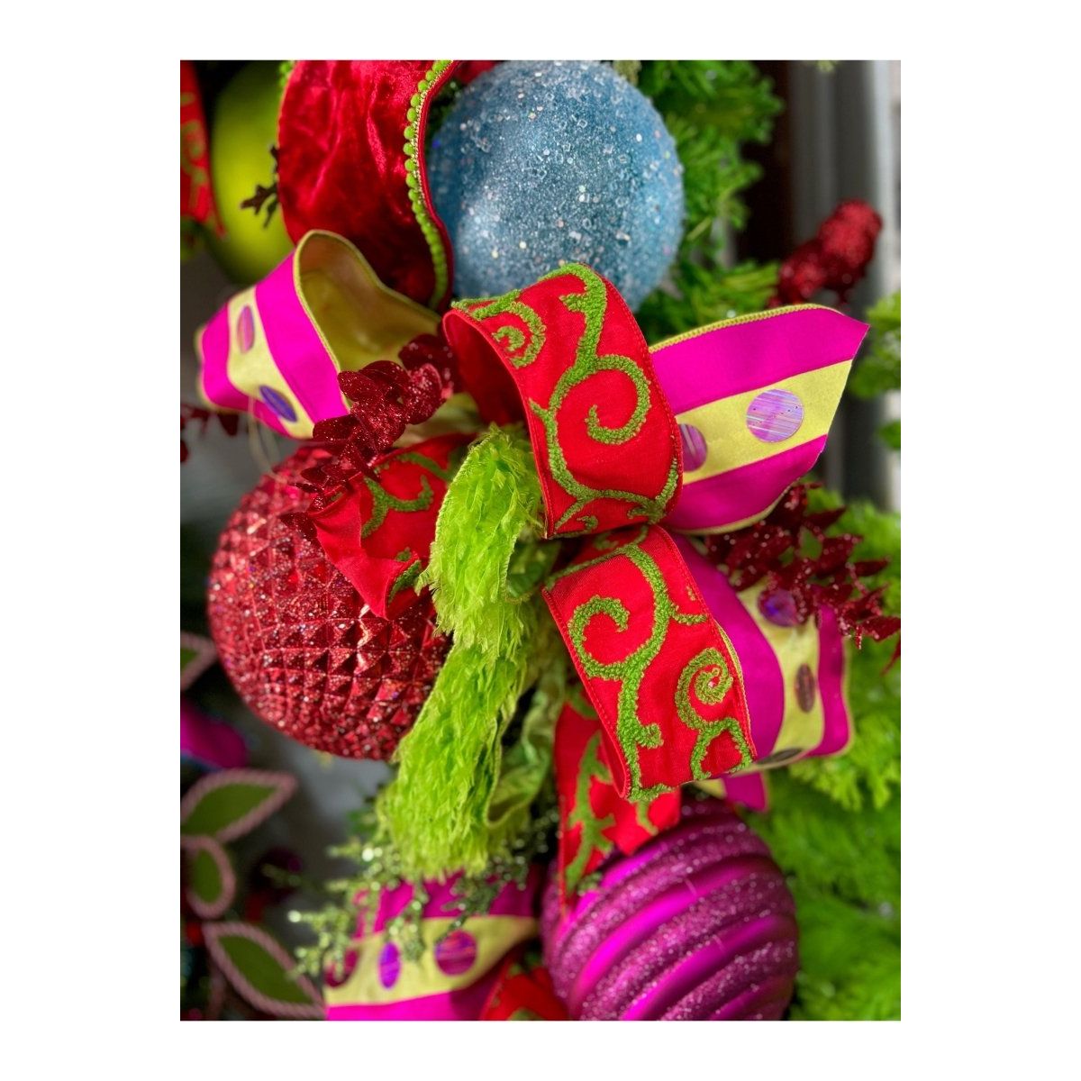 Shop For 2.5" Red and Lime Green Raised Swirls(10 Yards)