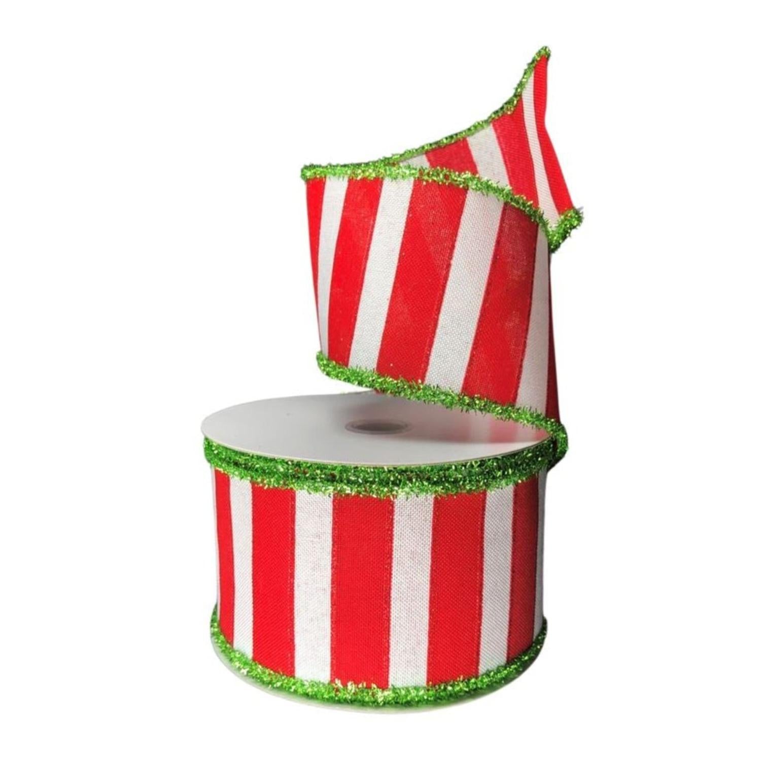 Shop For 2.5" Red White Stripe Tinsel Ribbon: Lime Green (10 Yards)