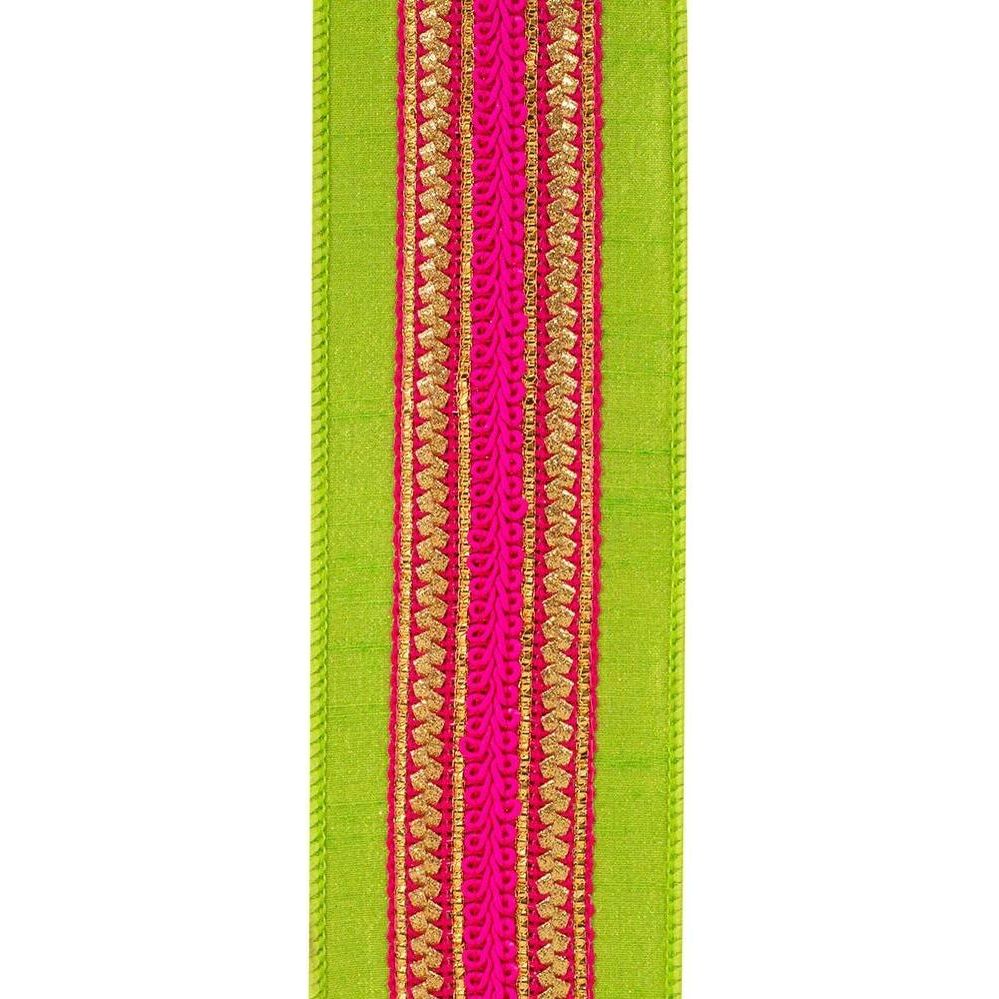 Shop For 2.5" Regal Stripe Trimming Dupioni Ribbon: Lime/Pink (5 Yards)